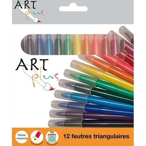 ART PLUS Etui carton de 12 feutres triangulaires pointe moyenne assortis