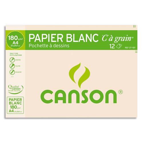 CANSON Pochette de 12 feuilles de papier dessin C A GRAIN 180g A4 Ref-27107