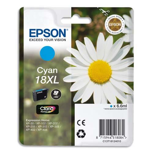 EPSON Cartouche Jet d'Encre Claria Home Cyan XL ''Pâquerette'' 18 - C13T18124012 (dont eco-taxe de 0,01 €)