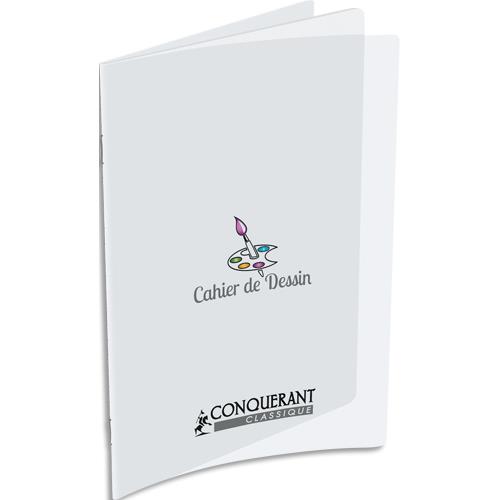 CONQUERANT C9 Cahier de dessin piqûre 48 pages unies 24x32cm. Couverture polypro incolore