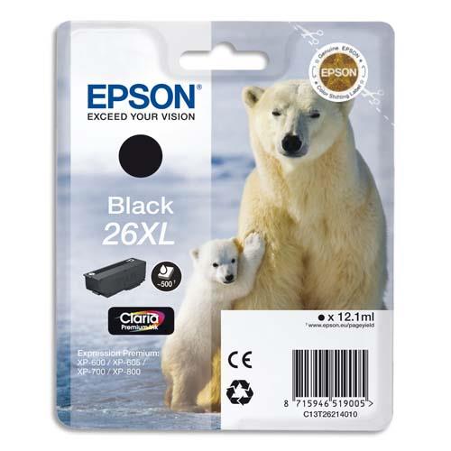 EPSON Cartouche Jet d'Encre Claria Premium Noir (XL) ''Ours Polaire'' - C13T26214012 (dont eco-taxe de 0,01 €)