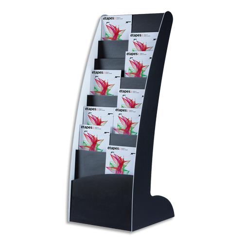 PAPERFLOW Présentoir Exposito Courbo, 8 cases épaisseur 2 cm, en polystyrène L44,3 x H108,3 x P35 cm Noir (dont eco-taxe mobilier de 0,88 €)