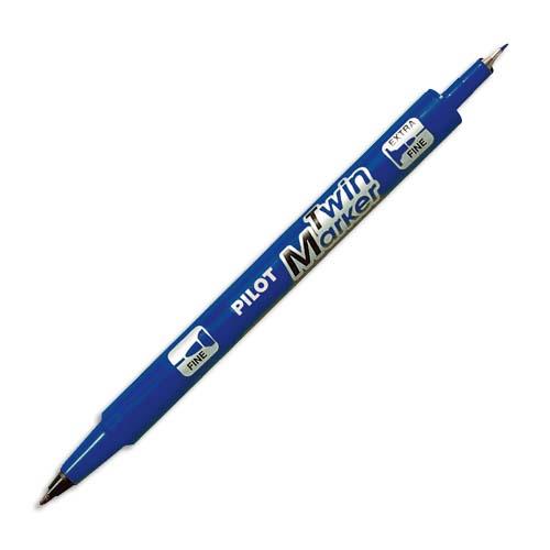 PILOT Marqueur tous supports encre indélébile Bleue 2 pointes ogives:fine et moyenne TWIN MARKER