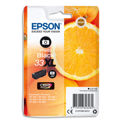 EPSON Cartouche Jet d'Encre Claria Premium Noir Photo (XL) ''Oranges'' 33 - C13T33614012 (dont eco-taxe de 0,01 €)