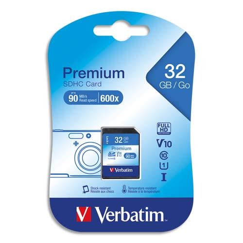 VERBATIM Carte SDHC 32Go Premium Class 10 43963 (dont eco-taxe de 0,02 €) (dont taxe copie privée de 2,00 €)