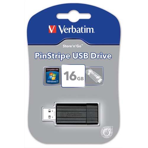 VERBATIM Clé USB 2.0 Store 'n' Go PinStripe 16Go Noir 49063 (dont eco-taxe de 0,02 €) (dont taxe copie privée de 1,50 €)