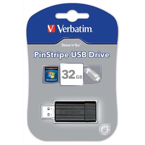 VERBATIM Clé USB 2.0 Store 'n' Go PinStripe 32Go Noir 49064 (dont eco-taxe de 0,02 €) (dont taxe copie privée de 2,00 €)