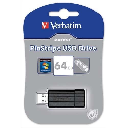 VERBATIM Clé USB 2.0 Store 'n' Go PinStripe 64Go Noir 49065 (dont eco-taxe de 0,02 €) (dont taxe copie privée de 2,80 €)