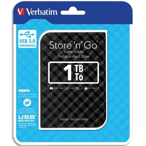 VERBATIM Disque dur 2,5'' USB 3.0 Store'N'Go Style 1To Noir 53194 (dont eco-taxe de 0,05 €) (dont taxe copie privée de 6,00 €)