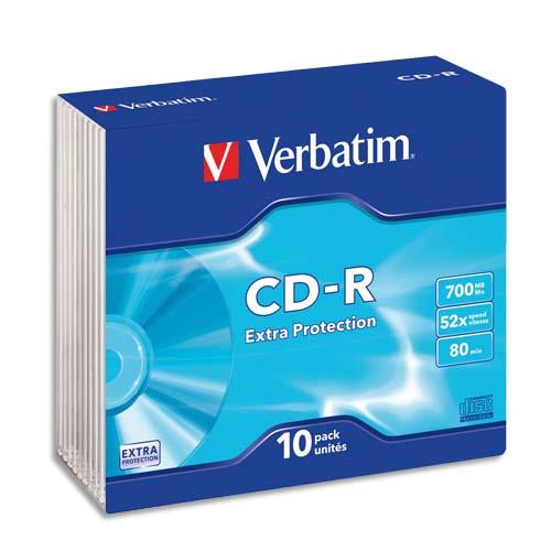 VERBATIM p/10 cdr 700 mb, 52x slim 43415+redv (dont taxe copie privée de 3,53 €)