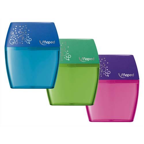 MAPED Taille-crayons Shaker 2 trous - coloris Vert, Bleu, Rose