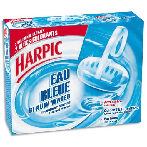 HARPIC Boîte de 2 Blocs pour cuvettes, colore l'eau en Bleu, action anti-tartre, fraîcheur marine