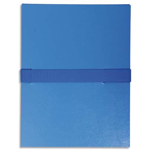 EXACOMPTA Chemise extensible en balacron. Rabat en pied, fermeture par sangle scratch. Coloris Bleu