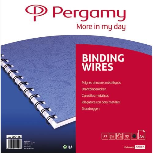 PERGAMY Boîte de 100 peignes anneaux métalliques, 34 boucles 14.3mm Noir 900126
