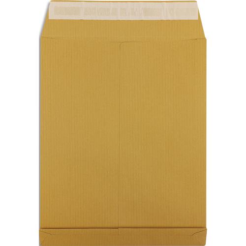 PERGAMY Boîte de 200 pochettes kraft Brun recyclé 120g, 3 soufflets de 3 cm, 24 : 260x330mm. Auto-adhésiv
