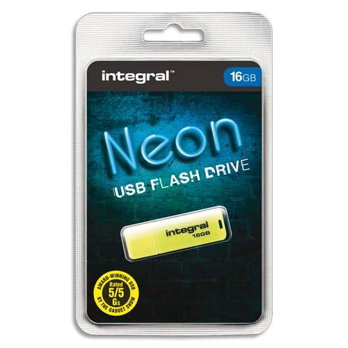 INTEGRAL Clé USB 2.0 NEON 16Go Jaune INFD16GBNEONYL (dont eco-taxe de 0,01 €) (dont taxe copie privée de 1,50 €)