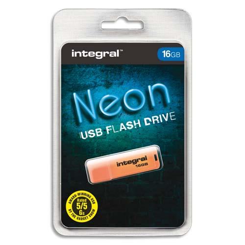 INTEGRAL Clé USB 2.0 NEON 16Go Orange INFD16GBNEONOR (dont eco-taxe de 0,01 €) (dont taxe copie privée de 1,50 €)