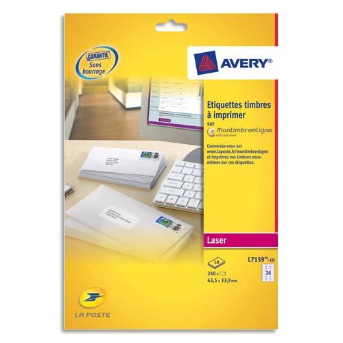 AVERY Pochette de 240 étiquettes Laser Blanc 63.5X33.9mm Blanc L71159-10 (spéciales mon timbre en ligne)