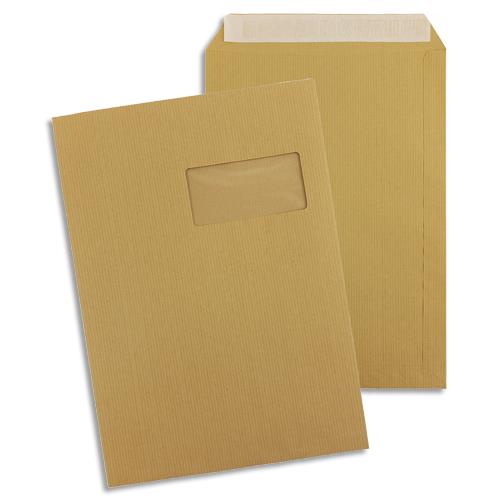 PERGAMY Boîte de 250 pochettes kraft Brun 90g C4 229x324 mm fenêtre 50x100 mm auto-adhésives