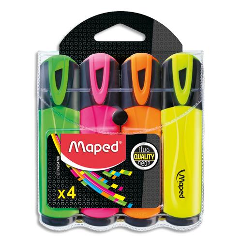 MAPED Surligneurs FLUO'PEPS Classic : Vert, Rose, Jaune, Orange, sous pochette