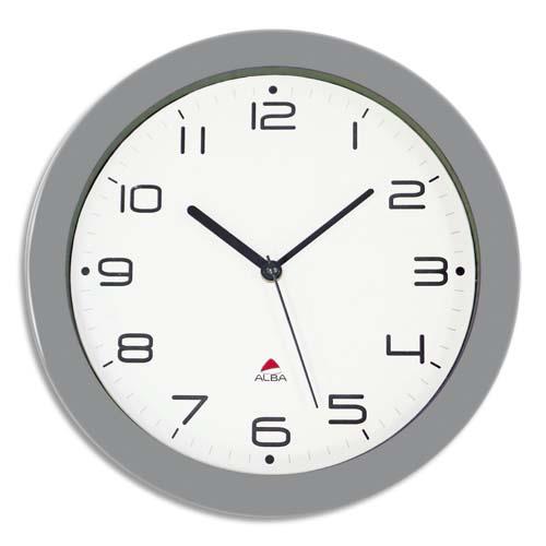 ALBA Horloge murale Hornew silencieuse métal Gris, pile AA non fournie - Diamètre 30 cm (dont eco-taxe de 0,11 €)