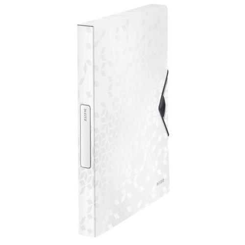 LEITZ Boîte de classement WOW en polypropylène. Dos de 3 cm. Fermeture par élastique. Coloris Blanc