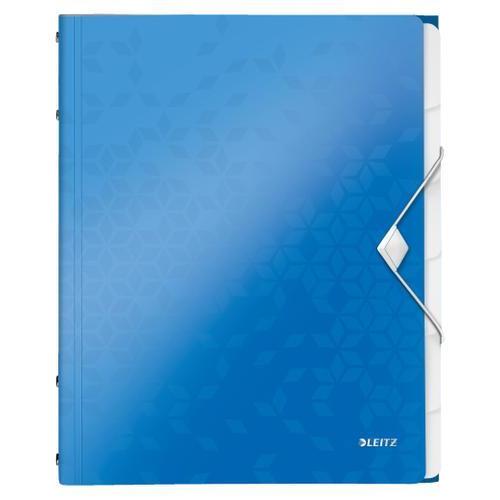 LEITZ Trieur 6 touches WOW en polypropylène. Fermeture élastique et 3 rabats. Coloris Bleu