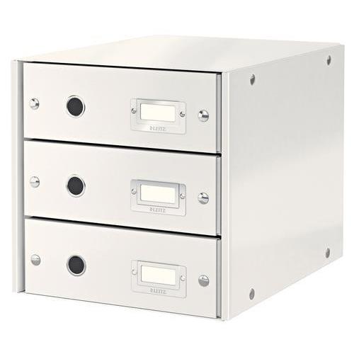 LEITZ Module de classement 3 tiroirs WOW en carton recouvert de polypropylène. Coloris Blanc