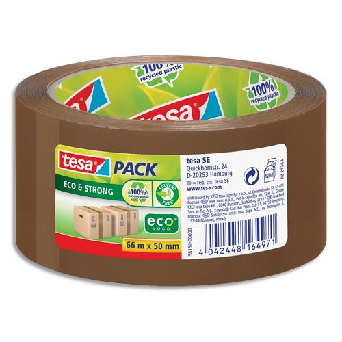 TESA Ruban adhésif d'emballage 100% de plastique recyclé marron Eco & Strong sans solvant 66mx50 mm