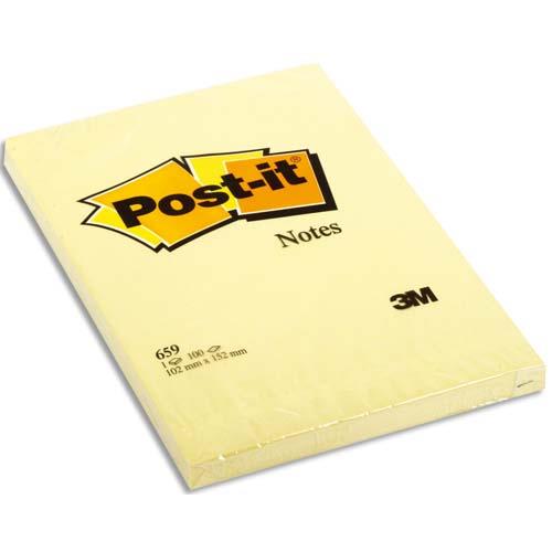 POST-IT Bloc repositionnable de 100 feuilles 102 x 152 mm Jaune uni