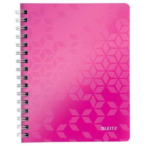 LEITZ Cahier spiralé WOW 14,8x21cm, 160 pages lignées. Couverture souple polypropylène. Coloris Rose