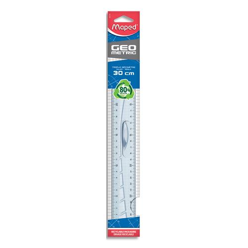 MAPED Geometric - Règle (triple décimètre) 30 cm - transparente