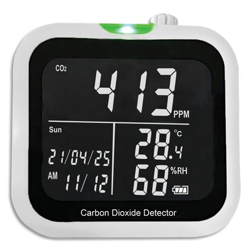 STIL Détecteur de CO2 noir, avec Alarme sonore et visuelle (800-1500ppm) Horloge, Niveau de batterie (dont eco-taxe de 0,08 €)