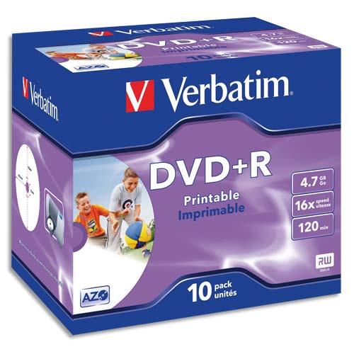 VERBATIM Pack de 10 DVD+R imprimable 4.7Go 16x 043508 (dont taxe copie privée de 9,00 €)