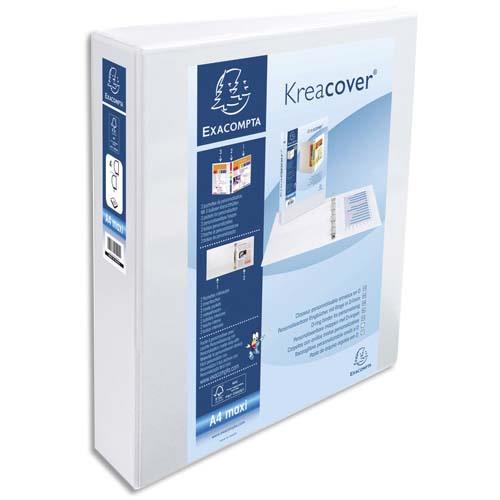 EXACOMPTA Classeur personnalisable KREACOVER 3 faces 4 anneaux Ø40 mm en D. En polypropylène Blanc.