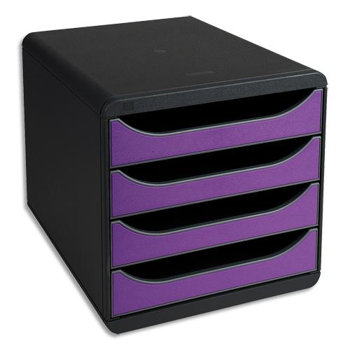 EXACOMPTA Module de classement BIG-BOX Classic 4 tiroirs Noir/Violet - Dim. L27,8 x H26,7 x P34,7 cm