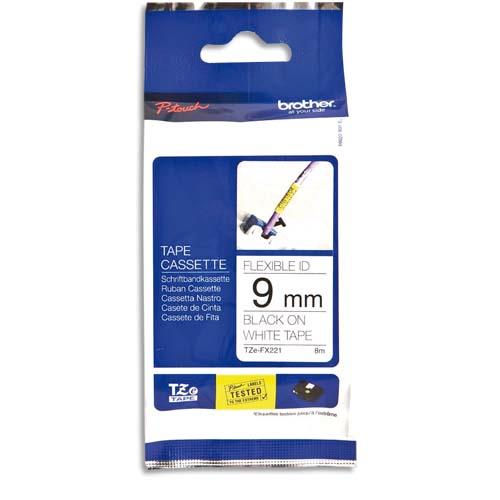 BROTHER Ruban pour PTOUCH flexible laminé 9mmx8m Noir/Blanc TZEFX221