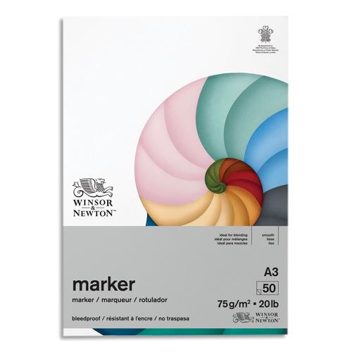 WINSOR & NEWTON Bloc de 50 feuilles de papier BLEEDPROOF A3 75g. Papier spécifique pour Promarker