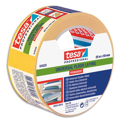 TESA Rouleau Adhésif double face pour fixation extra-forte, 50 mm x 25 m, Blanc pellicule Jaune