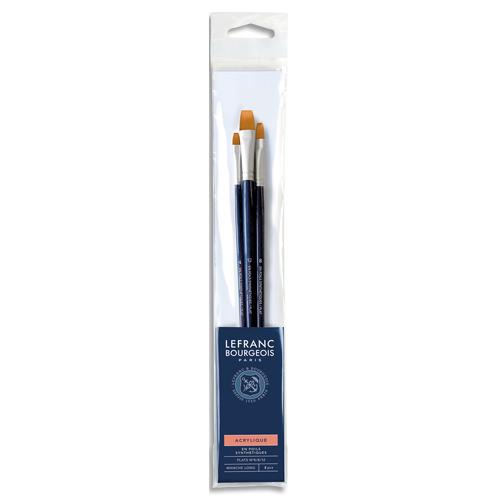 LEFRANC BOURGEOIS Assortiment de 3 pinceaux synthétiques plats (n° 4/8/12) manche long