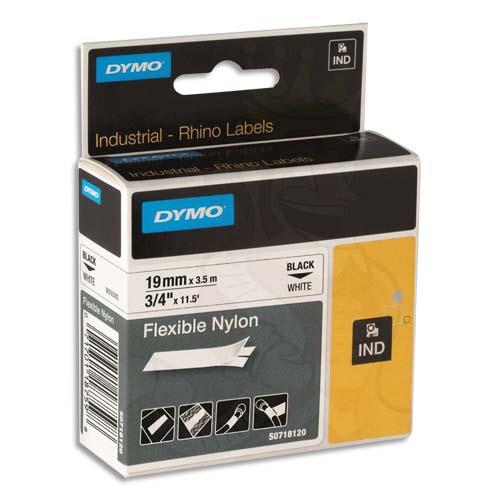 DYMO Ruban RHINO 19mmx3,5m Noir/Blanc nylon flexible pour surfaces texturées 18489