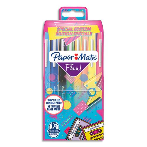 PAPERMATE Paquet de 16 feutres d'écriture Flair™ Original, pointe moyenne 0,7 mm Retro 90's assortis