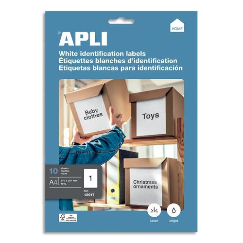 AGIPA Pochette de 10 étiquettes multi-usage blanches 210 x 297mm