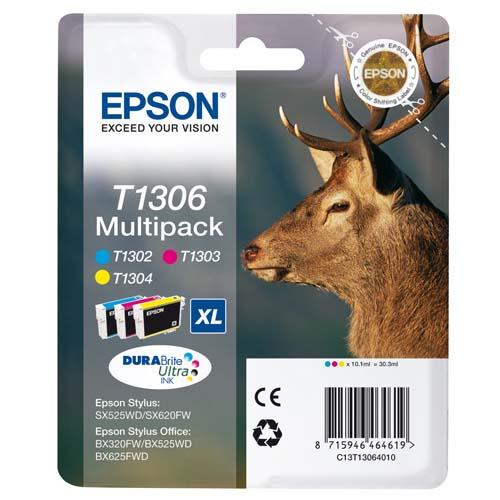 EPSON Multipack Cartouches Jet d'Encre DURABrite Ultra C/M/J (XL) ''Cerf'' (T1306) - C13T13064012 (dont eco-taxe de 0,02 €)