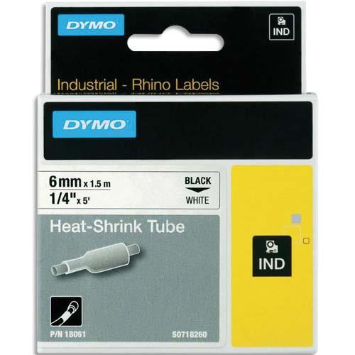 DYMO Gaine thermo-rétractable Rhino 6 mm HST Noir sur Blanc 18051