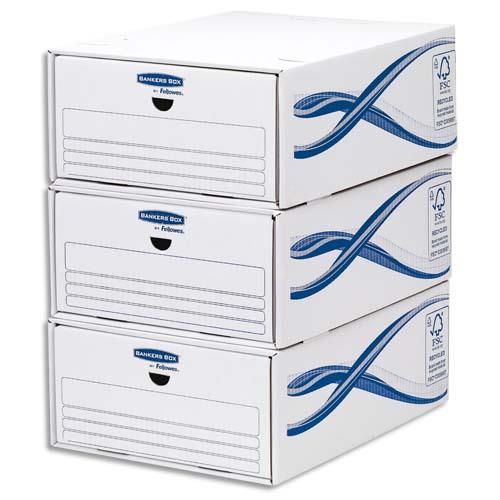 BANKERS BOX Lot de 5 tiroirs de rangement BASIQUE superposables, pour format A4, carton Blanc/Bleu