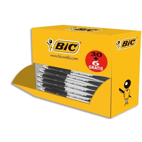 BIC Atlantis Classic Stylos-Bille Rétractables Pointe Moyenne (1,0 mm) - Noir, Boîte de 30+6