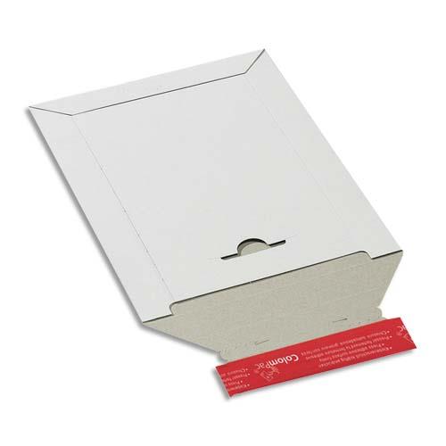 COLOMPAC Pochette d'expédition en carton Blanc A4+, format 24,5 x 34,5 cm, hauteur jusque 3 cm