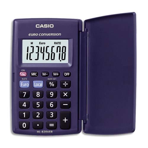 CASIO Calculatrice de poche étui rigide conversion euro 8 chiffres HL820VER (dont eco-taxe de 0,01 €)