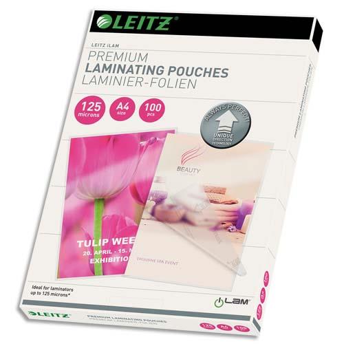 LEITZ Pochettes de plastification, 125 microns par face, format A4, boîte de 100, brillant, 74810000